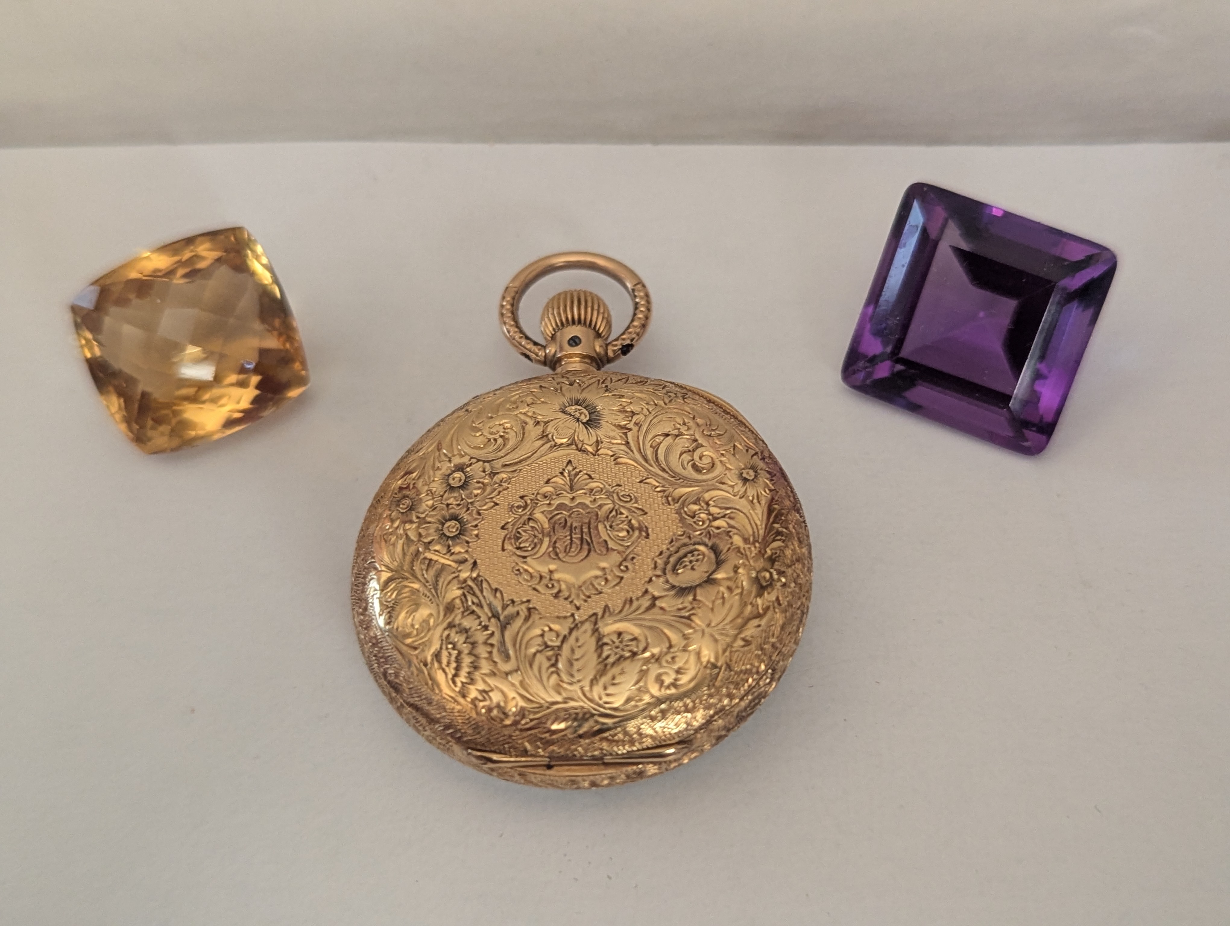 Zoomed in forensic corner view with gemstones